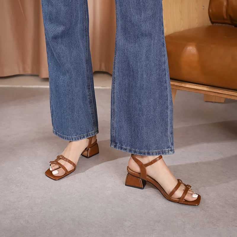 Square-Toe Block Sandal (Zoe)