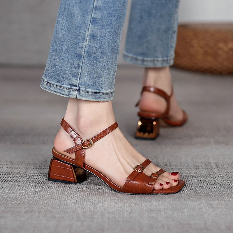 Square-Toe Block Sandal (Zoe)