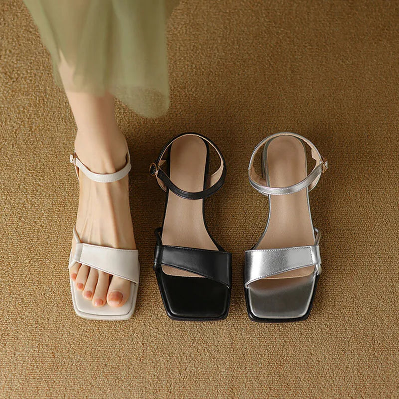 Phoentin 2024 Summer Sandals For Women Concise Designer Shoes Hollow Out Open Toe Slingbacks Low Heeled Silver Beige FT3637