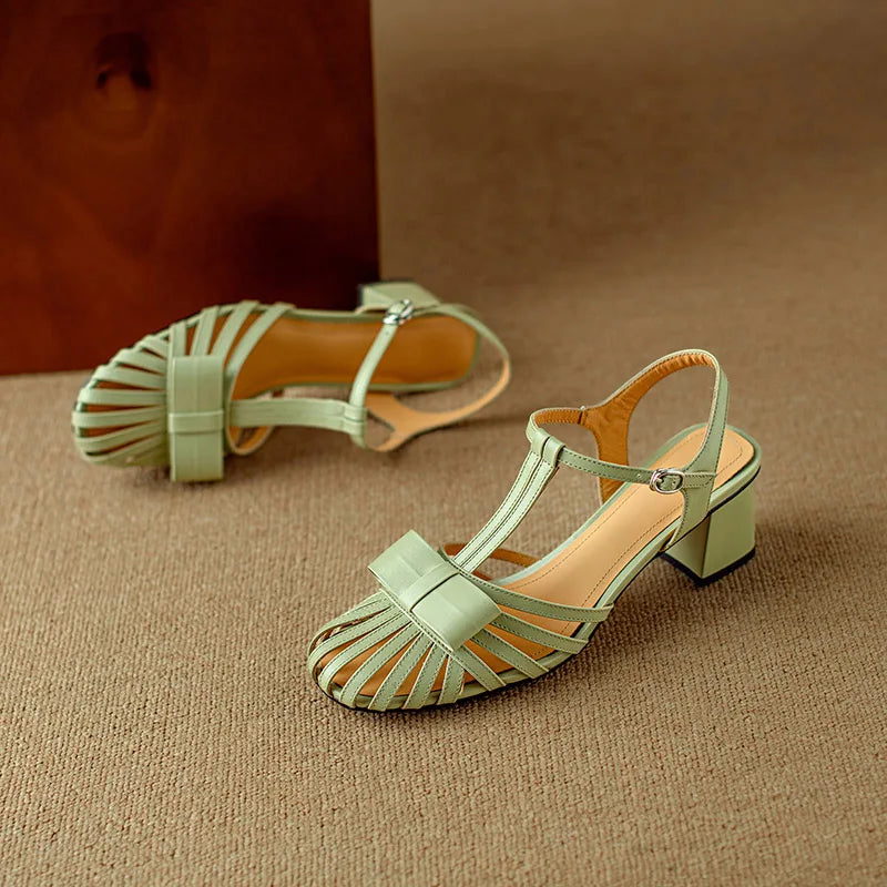 Phoentin elegant desigen Genuine leather open toe sandals 2024 summer woman 5cm mid heels party shoes silver black beige FT3533