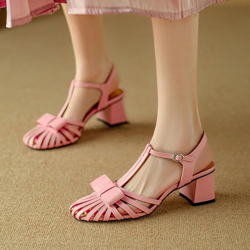 Phoentin elegant desigen Genuine leather open toe sandals 2024 summer woman 5cm mid heels party shoes silver black beige FT3533