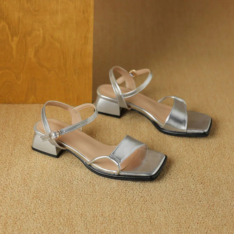 Phoentin 2024 Summer Sandals For Women Concise Designer Shoes Hollow Out Open Toe Slingbacks Low Heeled Silver Beige FT3637
