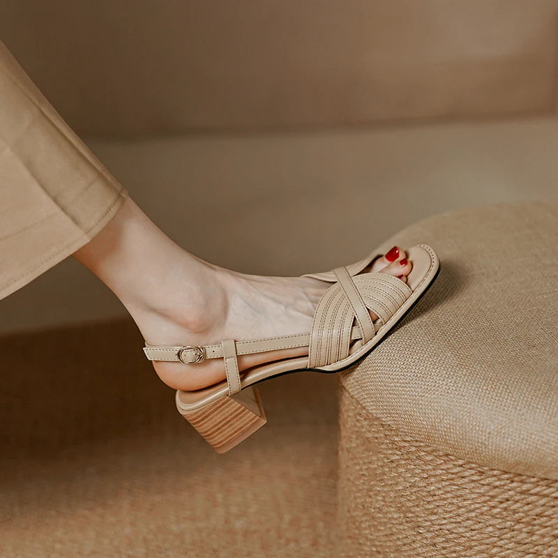 Square-Toe Block Sandal (Pilar)