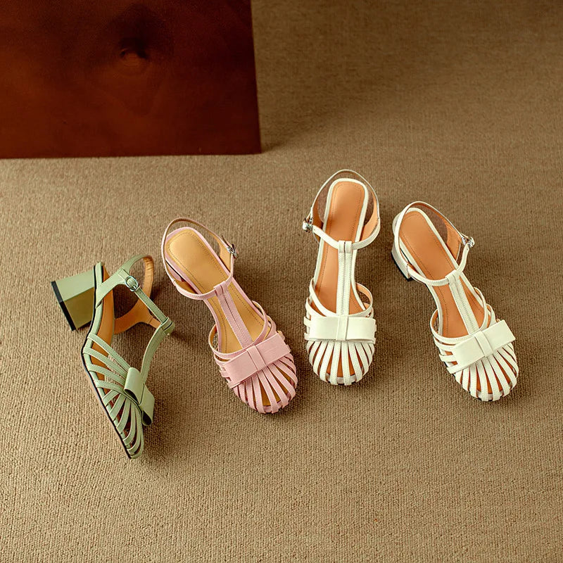 Phoentin elegant desigen Genuine leather open toe sandals 2024 summer woman 5cm mid heels party shoes silver black beige FT3533