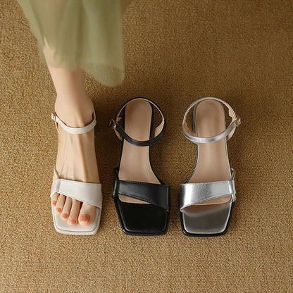 Phoentin 2024 Summer Sandals For Women Concise Designer Shoes Hollow Out Open Toe Slingbacks Low Heeled Silver Beige FT3637