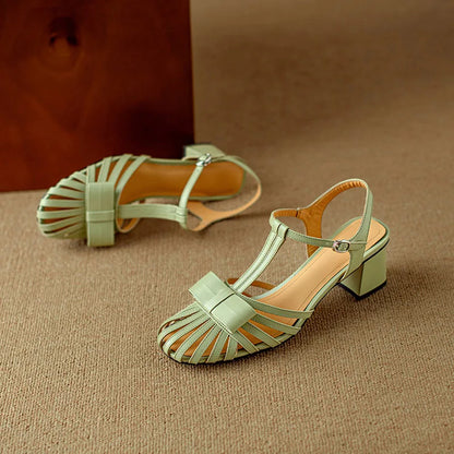 Phoentin elegant desigen Genuine leather open toe sandals 2024 summer woman 5cm mid heels party shoes silver black beige FT3533