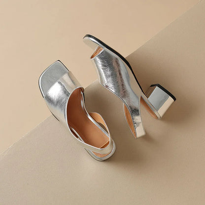 Phoentin elegant desigen Genuine leather open toe sandals 2024 summer woman 5cm mid heels party shoes silver black beige FT3533